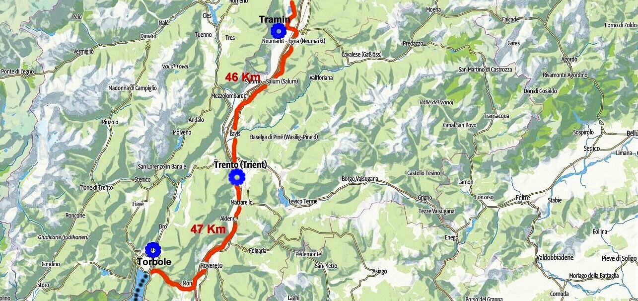 Strecke Bozen-Gardasee